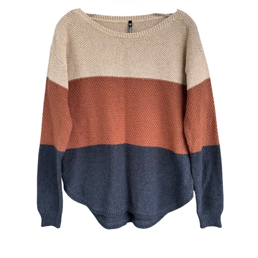 Kuhl Bella Striped Colorblock Sweater Merino Wool Blend Blue Tan Rust Medium - Picture 4 of 12